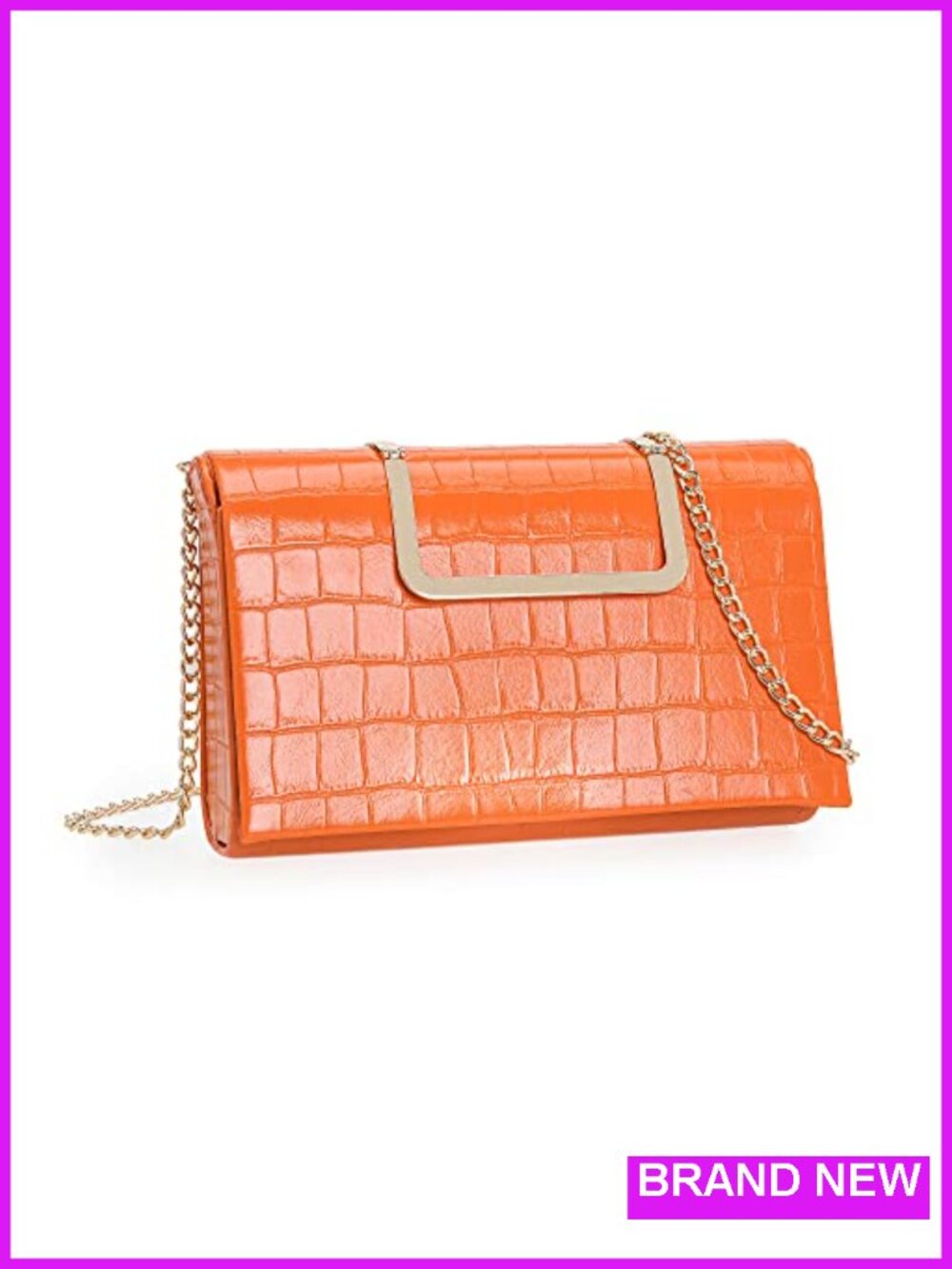 Crocodile Print PU Leather Clutch Handbag Structured Satchel with Chain Strap